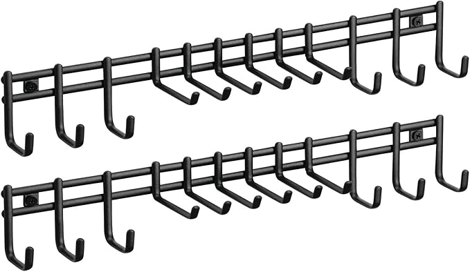 mDesign Closet Wall Mount Metal Accessory Organizer and Storage Center - Modern Slim Holder for Womens and Mens Ties, Belts, Scarves, Sunglasses, Watches - 12 Hooks, 2 Pack, Matte Black