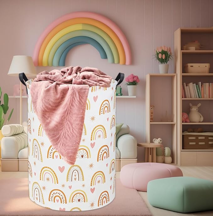 Rainbow Baby Laundry Basket Baby Hamper for Nursery Girl Kids Hamper Cute Kids Toys Storage Bin Organizer Rainbow Room Decor for Home(Star Rainbow)