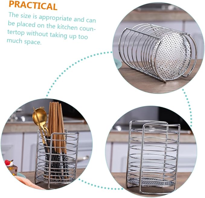 SHOWERORO Stainless Steel Chopstick Storage Holder and Drainage Basket for Home Silver Utensil Organizer for Kitchen Counter Ideal for Drying Chopsticks and Flatware