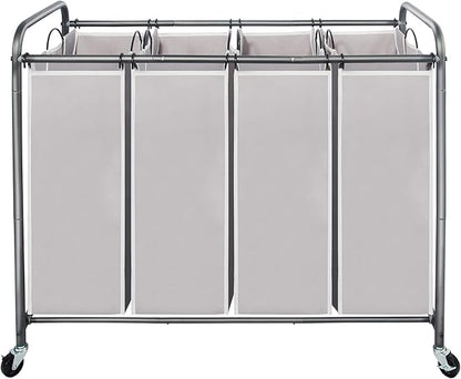 STO STO Laundry Sorter 4 Section, 4 Bag Clothes Hamper, Rolling Laundry Cart Basket with Heavy Duty Lockable Wheels and Removable Bag for Laundry Room, Bedroom, Closet, Gray