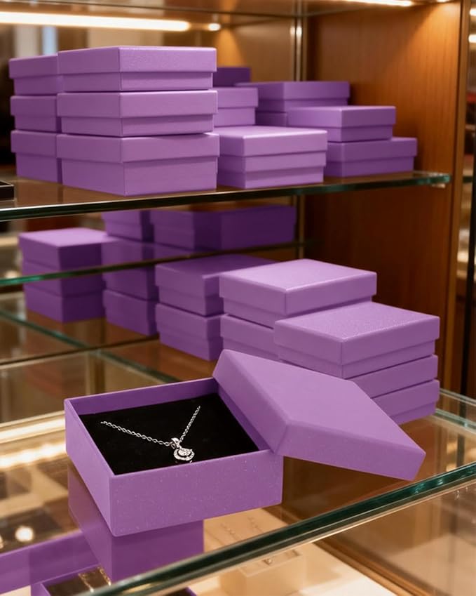 Rocutus Jewelry Gift Boxes for Necklace, Earring, Ring - Cotton Filled Cardboard Paper Jewelry Box Gift Cases for Wedding, 12 Pack Engagement, Gift Packaging, Luxury Jewelry Box, Ring Box (Purple)