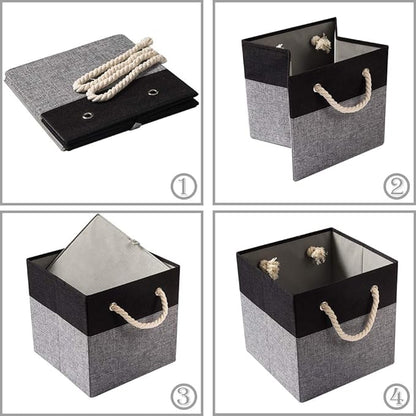 PRANDOM Large Foldable Cube Storage Bins 13x13 inch [2-Pack] Fabric Linen Storage Baskets Cubes Drawer with Cotton Handles Organizer for Shelves Nursery Closet Bedroom Black