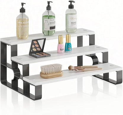 Perfume Organizer for Women,3 Tier Bathroom Organizer,Makeup Organizers,Cologne Stand for Dresser,Wooden Display Riser for Vanity,Bedroom,Waterproof (White Width=11.2")