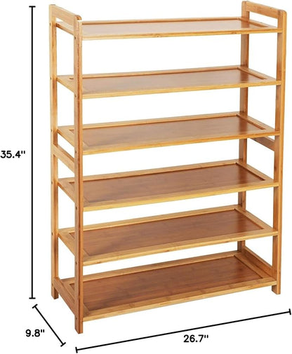 6-Tier Bamboo Shoe Rack for Entryway, Shoe Organizer for Hallway Closet, Free Standing Shoe Racks for Indoor Outdoor Living Room (Brown-6 Tiers)