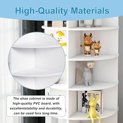 Shoe Organizer 8-Tier Spinning Shoe Rack - 360° Rotating Storage Organizer for 20-32 Pairs, Space Saving Narrow Design for Entryway/Closet Closet Handbag Display Rotate (White-8)