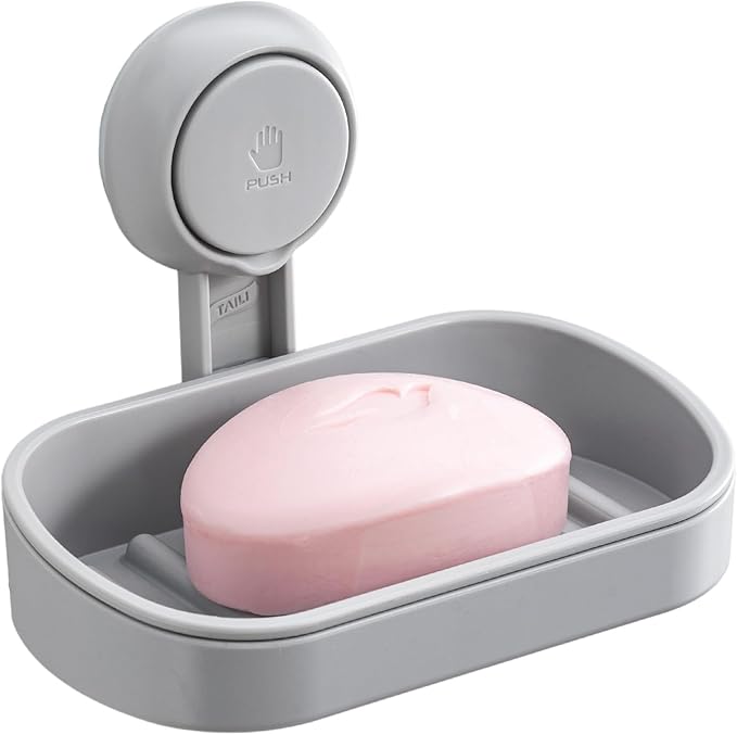 TAILI Soap Holder Soap Dish for Shower, Suction Cup Soap Holder for Shower Wall, Bathroom Accessories, Removable Strong Hold Soap Saver, Drill Free, Grey