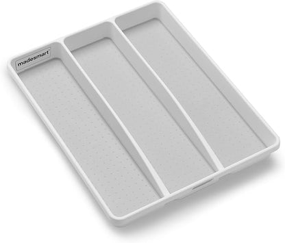 madesmart 3 Compartment Premium Utensil Tray, Multi Purpose Storage Organizer, Non Slip Lining, Deep Storage for Ladles, Whisks & Serving Tools, for Drawers & Home Organization, White