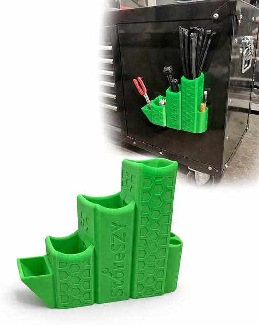 ZipStation Pro Zip Tie Organizer – 3 Tier Holder with Cutter Slot & Pen Storage – Magnetic Toolbox Organizer (Lime Green)