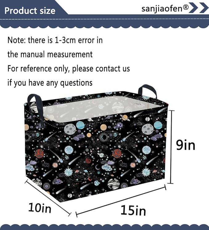 Sanjiaofeng Rectangular Moon and Stars Basket Waterproof Foldable Kids Laundry Basket Baby Baskets for Boys and Girls Cute Toy Storage Organizer Bin Star Room Decor(Starry Sky)