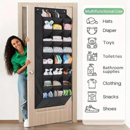 Over the Door Shoe Organizer, 24 Large Deep Pockets, 8-Tier, Non-Woven Fabric, Black, 20.80 x 7.90 x 62.20 in