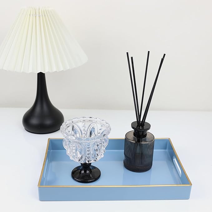 Spsyrine Blue Bathroom Vanity Tray with Handles for Dresser Tops, Countertop, Perfume Decorative Tray, 11.8” * 7.87” *1.37”