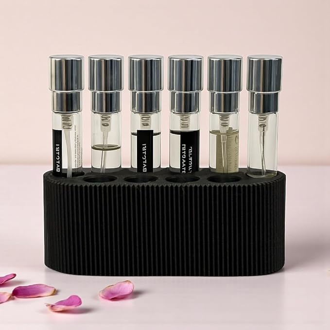 Perfume Sample Organizer for Bathroom or Vanity – Ideal Makeup and Skincare Storage, Desk and Bathroom Counter Organizer, Gift for Her ((BLACK) Fits 8mL Atomizers (Travel Size))