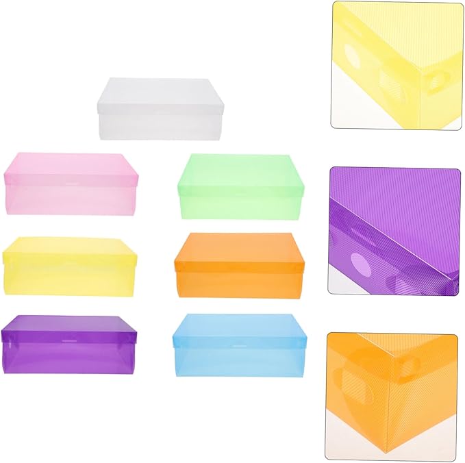 Cabilock 7pcs Stackable Plastic Shoe Organizer Shoe Storage Boxes for Closet Sneaker and Boot Containers with Lid Space Saving Design Women Shoes