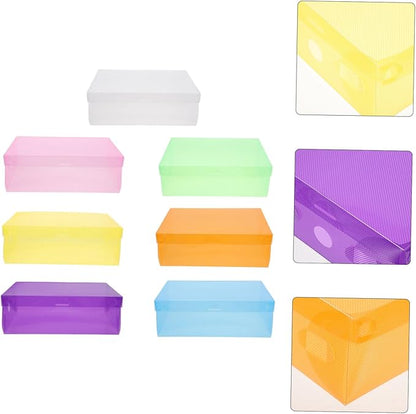 Cabilock 7pcs Stackable Plastic Shoe Organizer Shoe Storage Boxes for Closet Sneaker and Boot Containers with Lid Space Saving Design Women Shoes