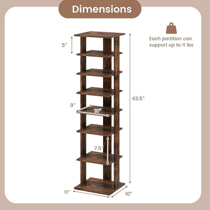 Tangkula 8-Tier Vertical Shoe Rack, Space-Saving Corner Shoe Organizer for 7 Pairs, Narrow Shoe Storage for Entryway, Front Door, or Closet