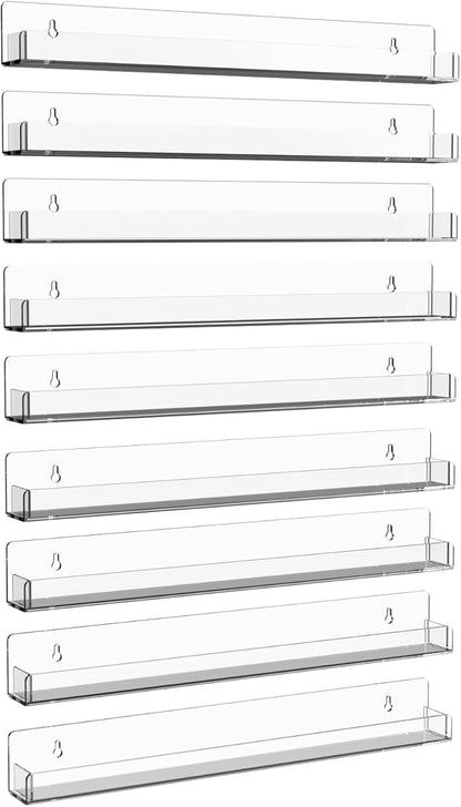 Nail Polish Shelf Wall 15 Inch Acrylic Clear Rack Sunglass Organizer Multi-Purpose Floating Shelves for Beauty Salons Retailer Dressing Room (9 PCs)