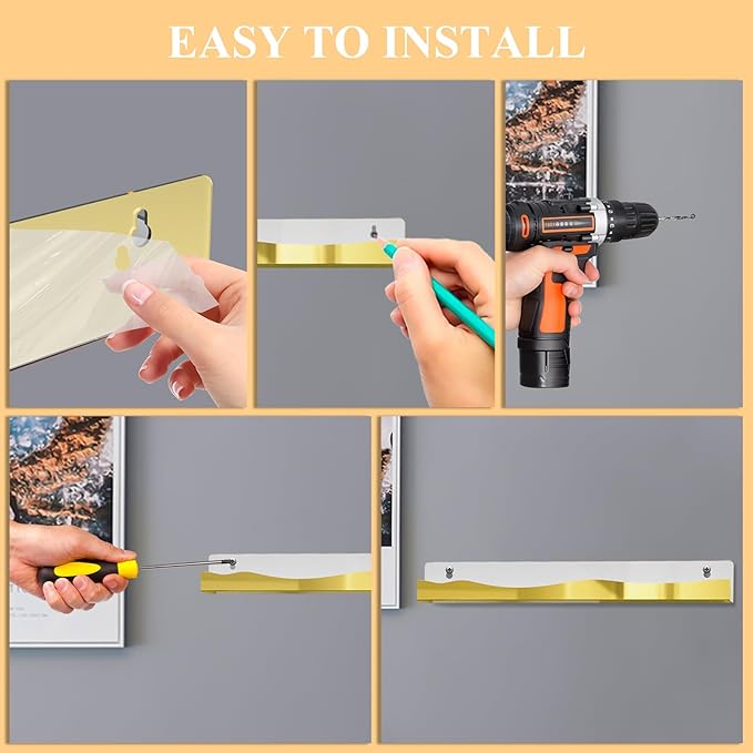 6 Pack Wall Mounted Acrylic Nail Polish Organizer Rack 15 Inch Gold Mirror Nail Polish Shelf with Removable Ends Multi-Purpose Shelf for Essential Oils Cosmetics Storage Display for Salon Bathroom