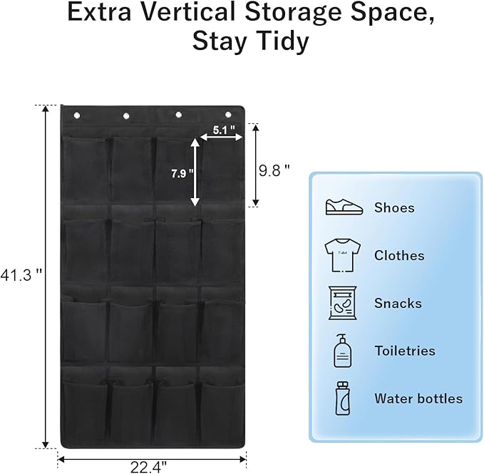 F-color 16-Pocket Hanging Organizer - Over the Door Shoe Organizer, Cruise Essentials for Cabin & RV, Breathable Mesh Storage Pockets, Space Saving Hanging Storage Holder with 4 Sturdy Metal Hooks