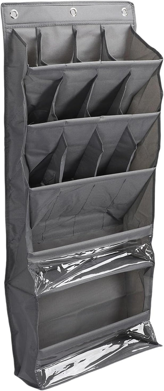 POCREATION Over the Door Hanging Shoe Organizer, Breathable Hanging Storage Holder with Pockets 42x15x101cm / 16.5x5.9x39.8in (Grey)