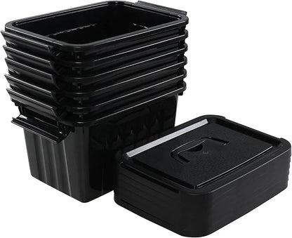6L Plastic Storage Boxes, 6 Pack Black Storage Bins with Lids