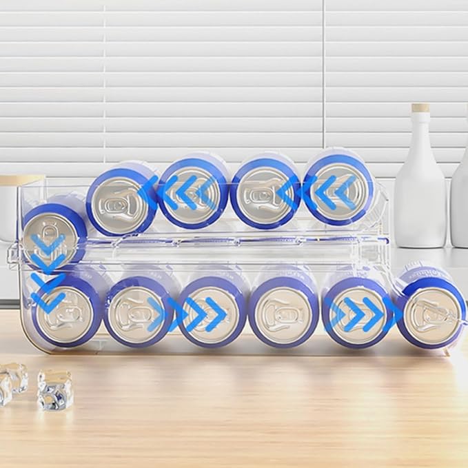 Garneck Beverage Can Dispenser Double Soda Can Organizer for Refrigerator Space-saving Drink Storage Rack for Kitchen Pantry Rvs