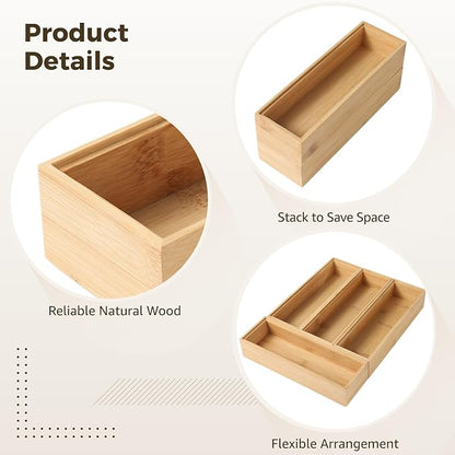 OMISTAR 8 PCS Wooden Drawer Organizers, Stackable Utensil Cutlery Storage Trays, Kitchen Utensils Organizer, Wooden Holder Drawer Organization for Stationery, Cosmetics, Office Supplies