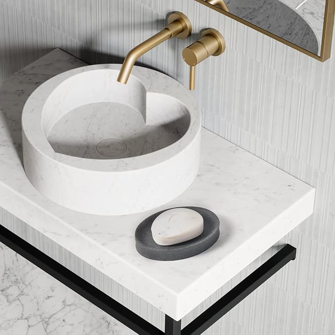 IMEEA Oval Resin Soap Dish for Bathroom Sink Stone-Look Soap Tray Holder for Bar Soap, Sponge or Shampoo Bar (Grey)