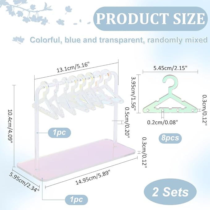 PH PandaHall 32 Holes Earring Hanger Stands Acrylic Earring Holder Rack with Mini Hangers Earring Display Earring Closet Ear Stud Organizer for Retail Personal Exhibition, Iridescent Clear Blue Mixed
