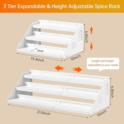 RCHYFEED Spice Rack Organizer for Cabinet, Expandable 3 Tiered Spice Rack, Metal Spices Organizer, Height Adjustable Fits More Space, Display Shelf Organizers for Cabinet Countertop Pantry Cupboard