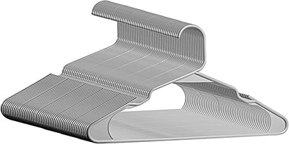 Plastic Hangers - 50 Pack,Durable Space Saving Hangers for Everyday Use and Dorm Room Essentials - Grey