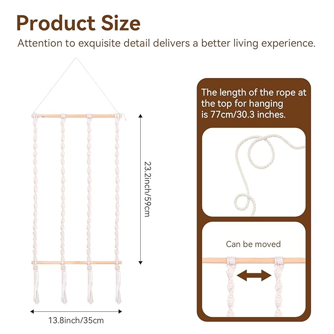 SNOWSTAR Macrame Flat Hair Claw Clip Organizer,Hanging Hair Clip Holder and Storage for Women Girls,Flat Hair Accessorie Hanger Home Decor for Wall,Door,Closet