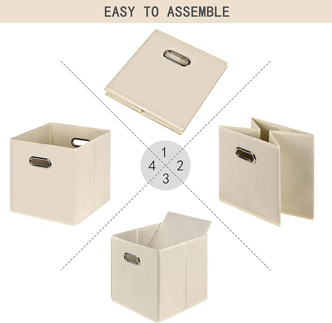 Fabric Cloth Storage Bins,Fabric Cube Organizer with Dual Handles Foldable Cube Storage Baskets for Home Bedroom Storage,Set of 10,(Creamy-White)