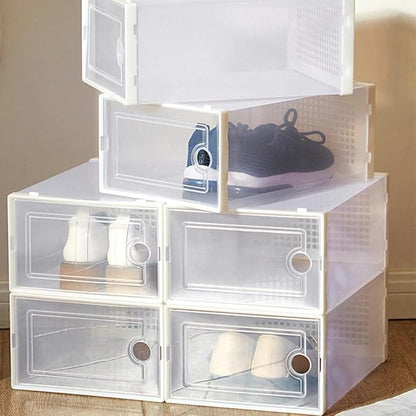 Ciieeo Thickened Plastic Shoe Storage Boxes with Drawer White Simple Shoe Racks for Dormitory Closet Organization 2pcs