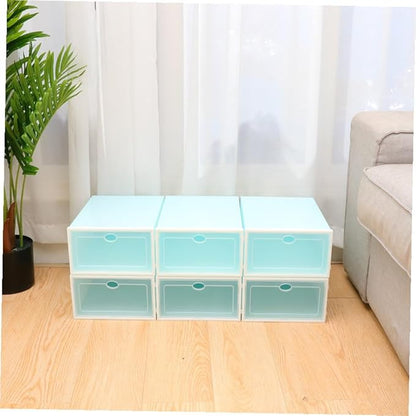 Zerodeko 6pcs Stackable Shoe Storage Box Thicken Plastic Shoe Container White Frame for Women for Closet Organization and Entryway Use