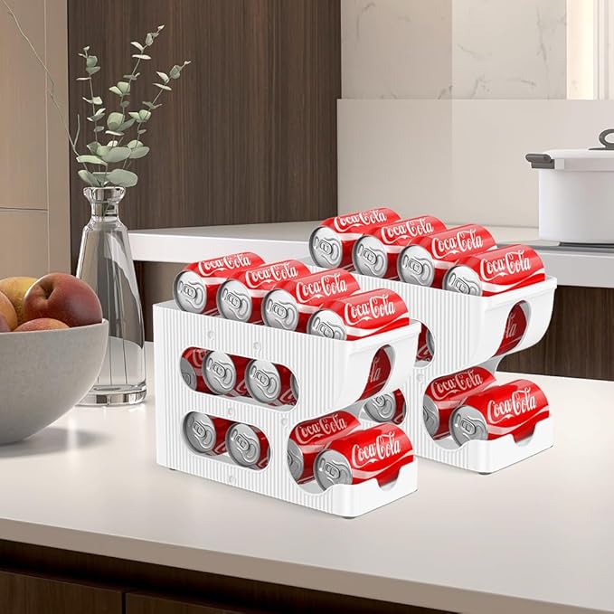 Sotfamily FIFO Soda Can Organizer for Pantry/Fridge, Automatic Rolling Pop Can Dispenser/Storage/Holder/Container for Refrigerator or 12" Deep Shelf, Space-Saving Drink Organizer for 12 Standard Cans