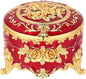 Retro round jewelry box creative small accessory storage box metal chest ring box collection commemorative box earring box earring necklace storage box women's gift small (Red)