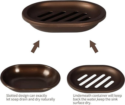 Topsky 2 Pcs Soap Dish for Shower, Double Layer Draining Soap Box with Drip Tray, Plastic - Bronze