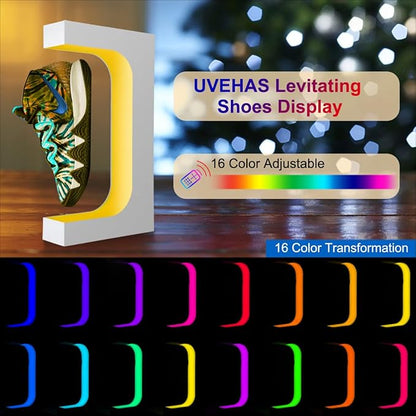 UVEHAS Levitating Shoe Display, Floating Rotating Sneaker Stand, Magnetic Levitation Shoe Rack with 16 Colors LED Light for Gifts Shoes Collectors Store Advertising Exhibition Home Decor