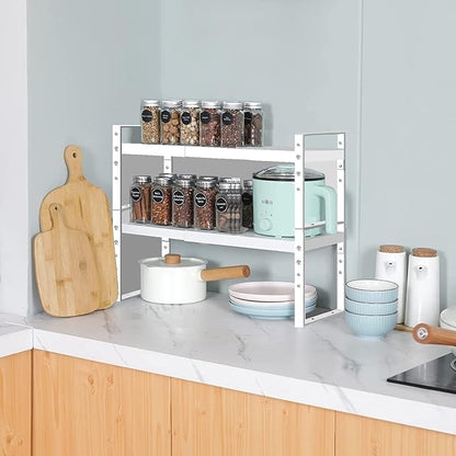 Jojocross Expandable Stackable Spice Rack Cabinet Shelf Organizer in Cabinets Shelves Kitchen Cupboard Organization Stack up Racks Pantry Countertop Storage Large/White 1 Pack