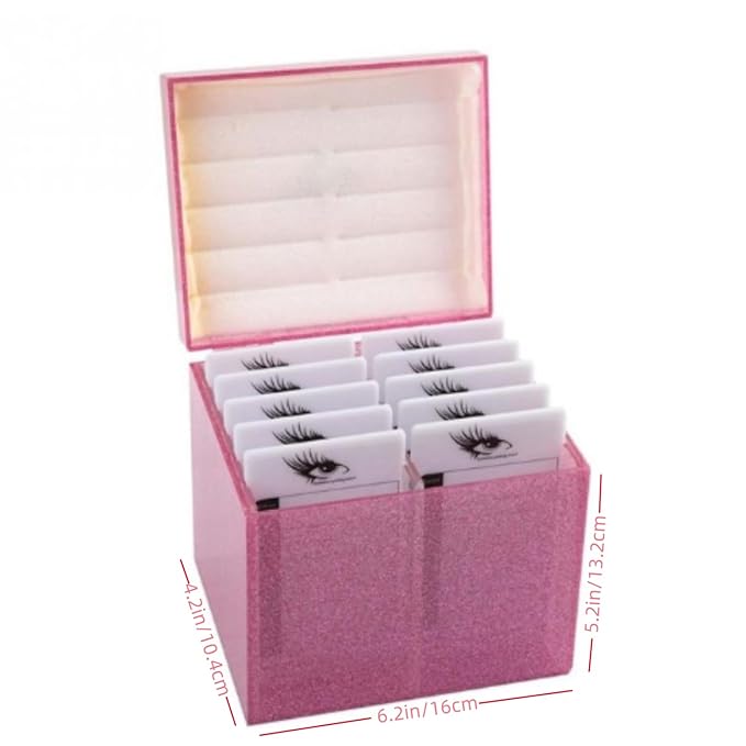 10 Layers Acrylic Eyelash Storage Box,Eyelash Holder Extension Tool,Makeup Organizer False Eyelashes Glue Pallet Holder, Grafting Eye lashes Close-Packed Display with 10 Pallets (Pink)