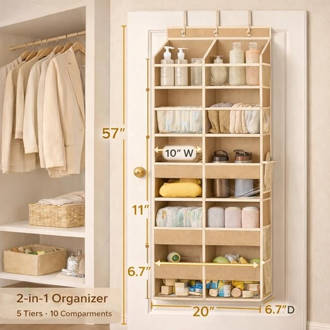 Over the Door Shoe Organizer, Hanging Closet Organizer with Deep Pockets, 900D Oxford Fabric, Heavy-Duty Hooks, Space Saving Storage for Shoes, Bags, Accessories – Gray, 15 Pockets