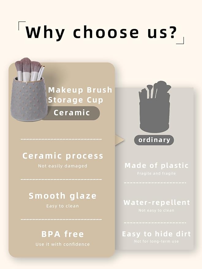 Ceramic Makeup Brush Holders, Farmhouse Bathroom Vanity and Countertop, Brushes Cup for Bathroom Cosmetics, Lipsticks, Vanity Desktop Storage (Vintage Grey)