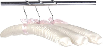 15" Luxurious Satin Padded Hangers with Anti-Rust Hook, for Dresses, Bridal, Lingerie, Woolen Items etc., Pack of 10, Cream