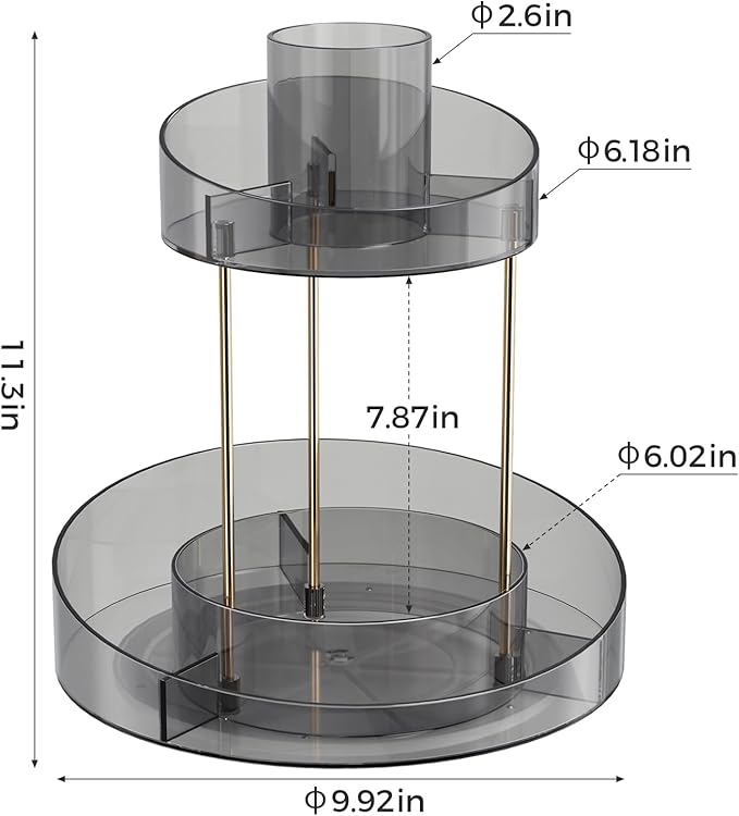 2 tier Makeup Organizer Countertop,360 Rotating Makeup Organizer for Skincare, Lipstick and Perfumes,Multi-function Cosmetic Display Cases for Vanity,Bathroom,Grey