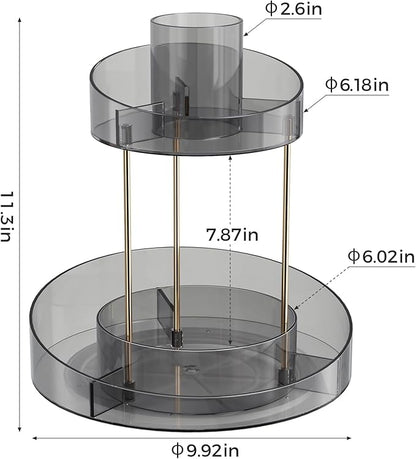 2 tier Makeup Organizer Countertop,360 Rotating Makeup Organizer for Skincare, Lipstick and Perfumes,Multi-function Cosmetic Display Cases for Vanity,Bathroom,Grey