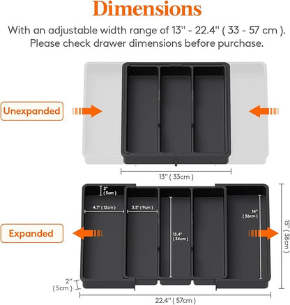 Lifewit Utensil Organizer for Kitchen Drawers, Expandable Cooking Utensil Tray, Adjustable Cutlery Silverware Flatware Holder, Plastic Spatula Tools Storage Divider, 13-22 x 15", Black