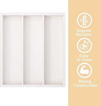 Fibogollo Silverware Organizer Bamboo Kitchen Drawer Organizer, Flatware Organizer Tray for Kitchen, Flatware, Utensils(White)