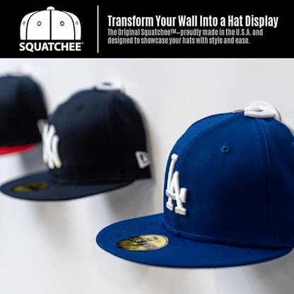 Premium Adhesive Hat Hooks | Made in U.S.A. | Wall Rack for Baseball Caps | Display Holders | Hangers for Closet & Doors | Organization & Storage | Patented Design (White, 10-Pack)