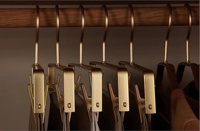 Premium Matte Gold Aluminum Pants Clip Hanger 10 Pack, Extra Smooth & Durable Metal Shirt Dress Aluminum Alloy Hanger,Clothing Support,Clothing Hang