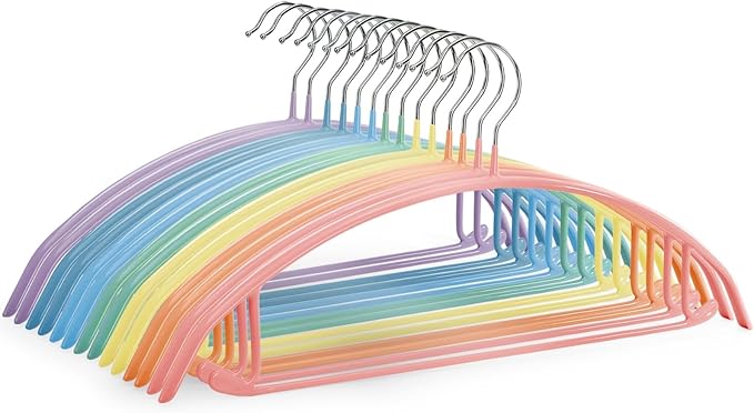 ZAVOOS 14 Pack Clothes Hanger, 16.5'' Non Slip PVC Coating Metal Sweater Hangers, No Shoulder Bumps, Heavy Duty Colorful Coat Suit Pants Hanger for Closet, Space Saving Organizer, 7 Colors
